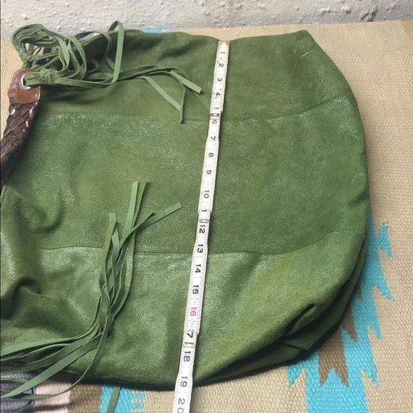 Tano Olive Green Suede Fringe Hobo Bag with Leather Handles 💚🧡 - Picture 8 of 12